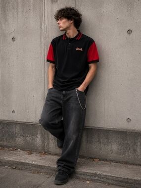 Y2K Le Tigre Velour Polo Black Red Tiger Logo Streetwear XL Embroidered Skater